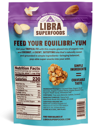 Libra Superfoods snack package with nutritional information on a white background