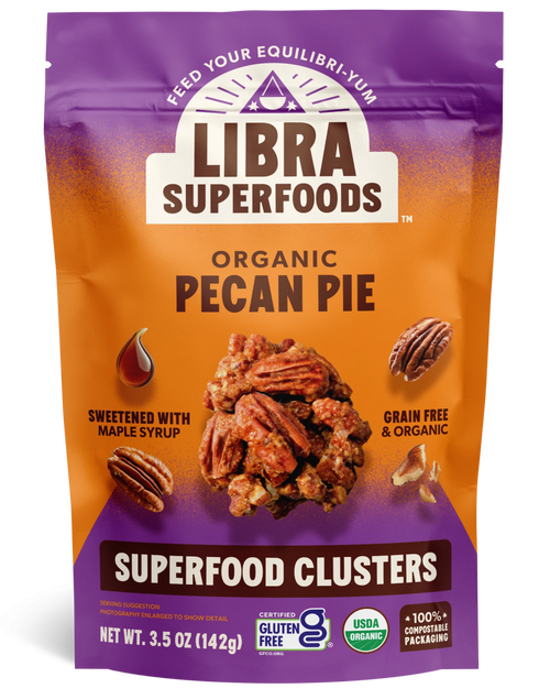Libra Superfoods Organic Pecan Pie Superfood Clusters packaging on a white background